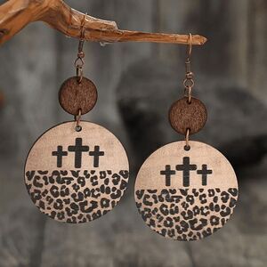 Western Boho Leopard Cross Dangle Earrings